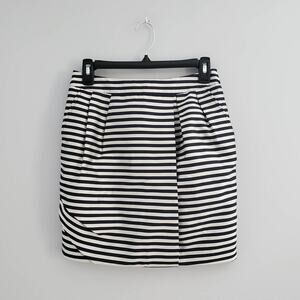 REISS Faux Wrap Silk Blend Pocket Striped Mini Pencil Skirt Navy Blue Gray S